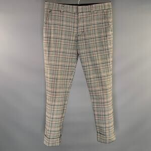 MR TURK Size 32 White Black Glen Check Cotton Blend Flat Front Dress Pants